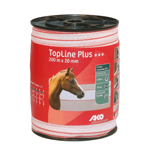 AKO Topline plus villanypásztor szalag 20 mm 200 m fehér/piros